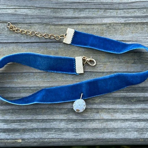 Blue Choker Women Necklace Blue Velvet Fashion Girl Jewelry New - Picture 7 of 9